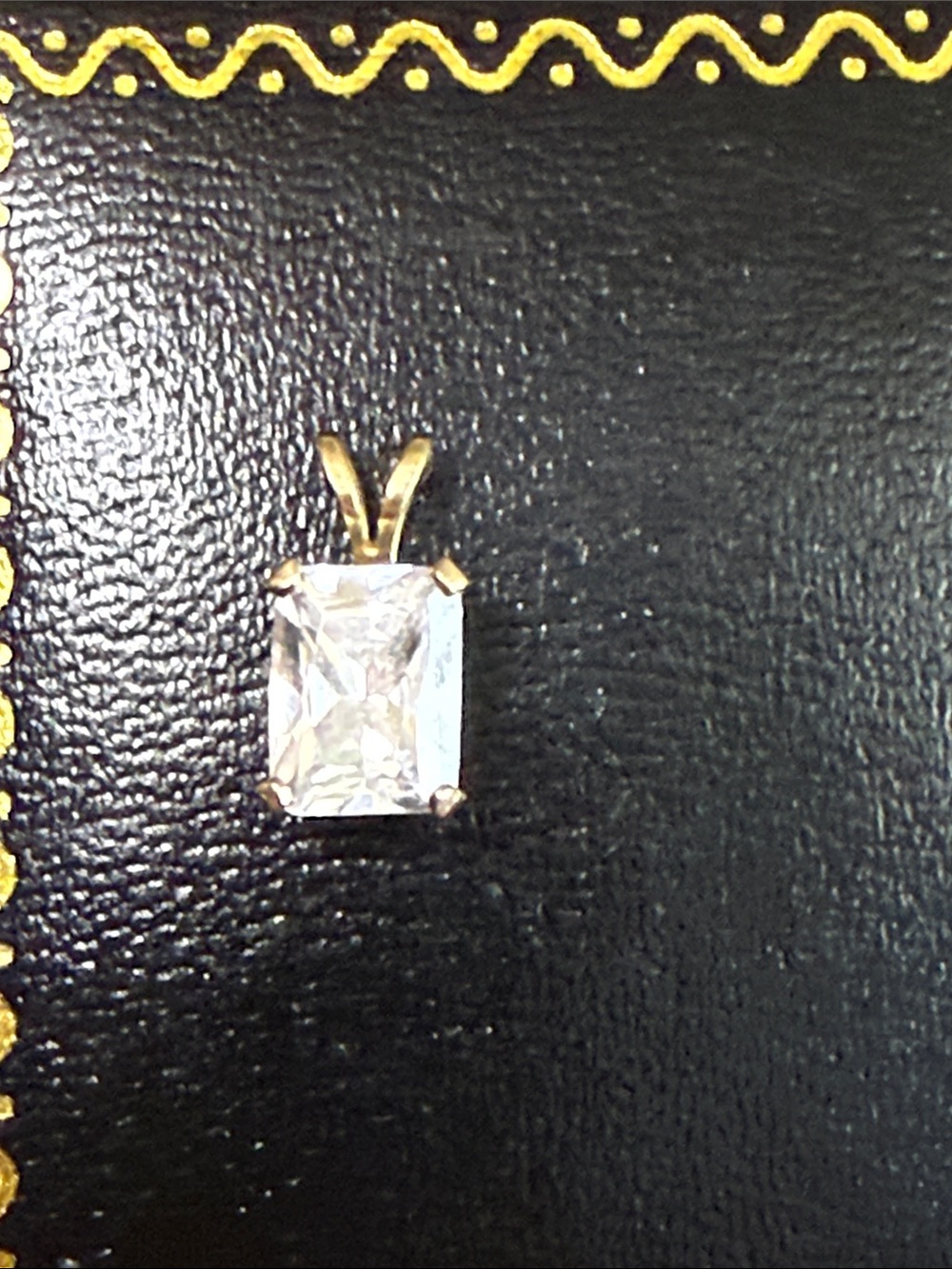 Emerald-Cut Clear Stone Pendant with Gold Bail 14k